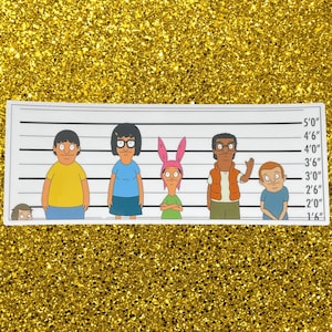 Adesivo Bob&#39;s Usual Suspects | Arte de fã de Bob&#39;s Burgers X The Usual Suspects | Decalque de vinil laminado brilhante | Design de fila de polícia |