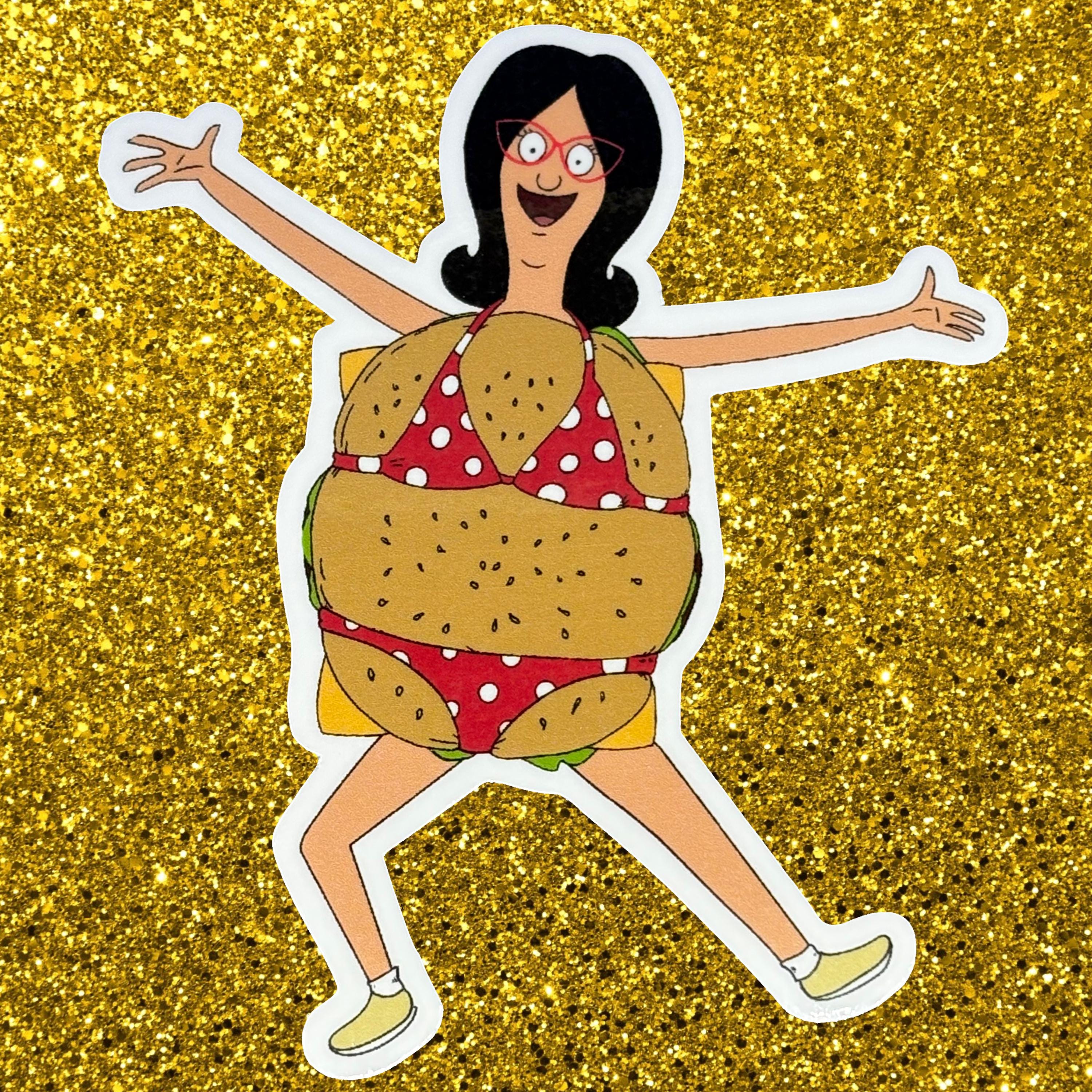 Bikini Burger Vinyl Sticker – Funny Linda Belcher in Gene's Burger Suit, Bob’s Burgers Fan Art, Waterproof Decal, Laptop Sticker