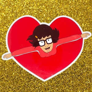 Pegatina Love Tina / Arte de fan de Bob's Burgers / Calcomanía de vinilo laminado brillante / Diseño de corazón del Día de San Valentín / Duradera e impermeable /