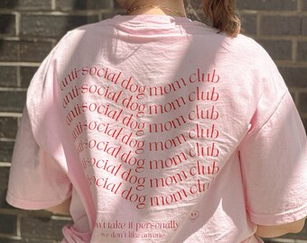 Anti-Social Dog Mom Club | Minimalist Trendy T-Shirt For Pet Parent | Funny Gift For New Puppy | Cute Pink Comfort Colors Heavyweight Cotton