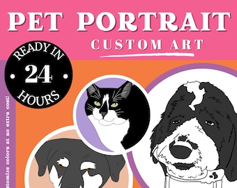 Pet Portrait  (Line Art or Color) | Custom Art, Illustration from Photo | Unique, Customizable, Personalized Gift For Dog, Cat, Pet Owners