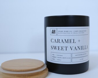Caramel + Sweet Vanilla | Cozy Collection | 12oz Vegan Soy Candle For People Who Romanticize Staying In | Handmade Small Batch Comfort Gift