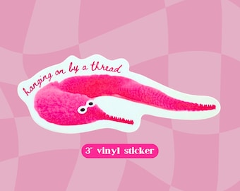 Worm On A String 3" Sticker | Hanging On By A Thread | Cute, Funny, Nostalgic, Mental Health Waterproof Vinyl Decal For Laptop, Waterbottle