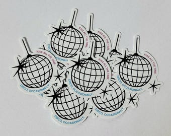 Harry Styles Inspired Kiss All the Time Sticker | Retro Disco Ball Vinyl Decal | Waterproof Laptop, Water Bottle Sticker