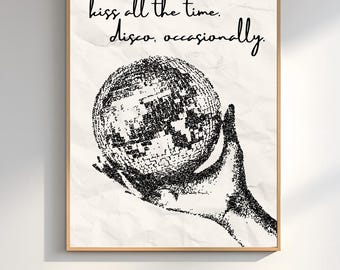 Op Harry Styles geïnspireerde afdrukbare muurkunst | Kiss All The Time Disco af en toe | Digitale downloadposter | Muziekfandecoratie