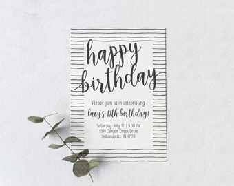 simple printable birthday invitation teenage birthday card etsy