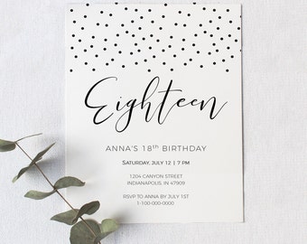 Simple Printable Birthday Invitation, Teenage Birthday Card, Simple Black and White Birthday Invitation