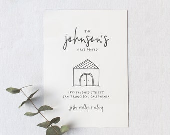 Tarjeta de anuncio móvil, 5 x 7 hand drawn Home We've Moved