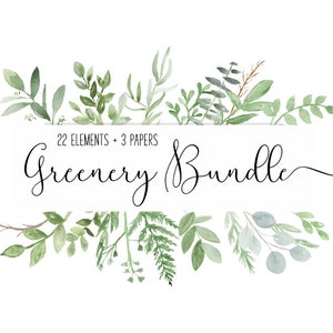 Watercolor Foliage Eucalyptus  Greenery Clip Art Botanical BUNDLE, with seamless digital patterns, wreaths, modern, greens, leaves