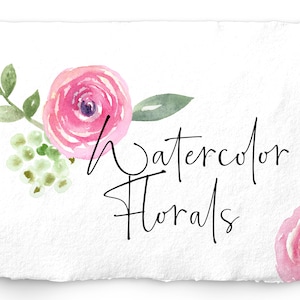 Watercolor Floral Set Pink, Purple and Blue Flowers & Papers INSTANT DOWNLOAD