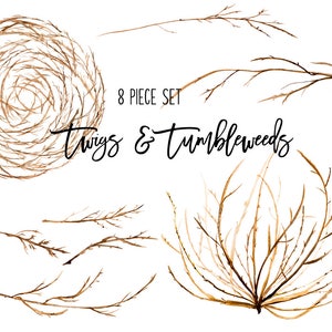Twigs & Tumbleweeds watercolor 8 piece clip art rustic and natural INSTANT DOWNLOAD