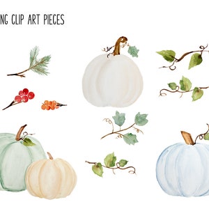 Pumpkin Clip Art - Fall Watercolor Clipart | Dusty Blue, Green, Cream ...