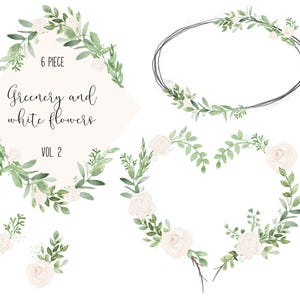 6 Conjunto aquarela de verdura e flores brancas VOLUME 2 | dia dos namorados | flores | eucalipto semeado | Florais | download instantâneo de clipart