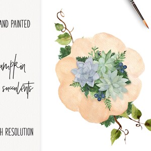 Fall Pumpkin and Succulent watercolor png Clip Art INSTANT DOWNLOAD