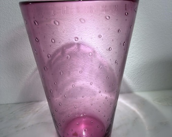 VTG 12” Murano Pink Bollicine Glass Vase Italy Toso Style Large Statement MCM