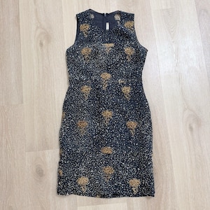 black and gold vintage dress Black chiffon and gold lace Great Gatsby party dress