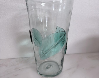 Vtg Blenko 366-LL XL 13 Leaf Vase MCM Art Glass Smooth Applied Emerald Green
