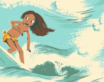 Heather Ross- Malibu- Surf Girls- Blue LINEN Cotton
