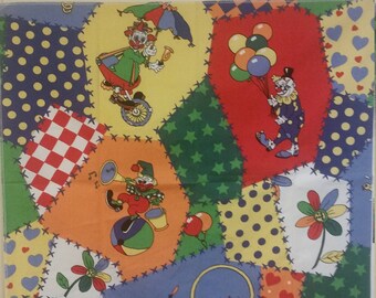 Vintage The Circus Clowns Sample Fabric 100% Cotton Blend