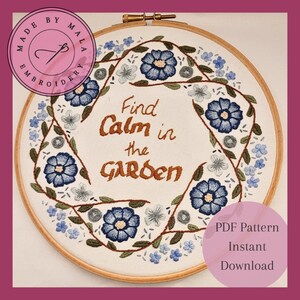 Calm Blue Garden - Embroidery Pattern PDF