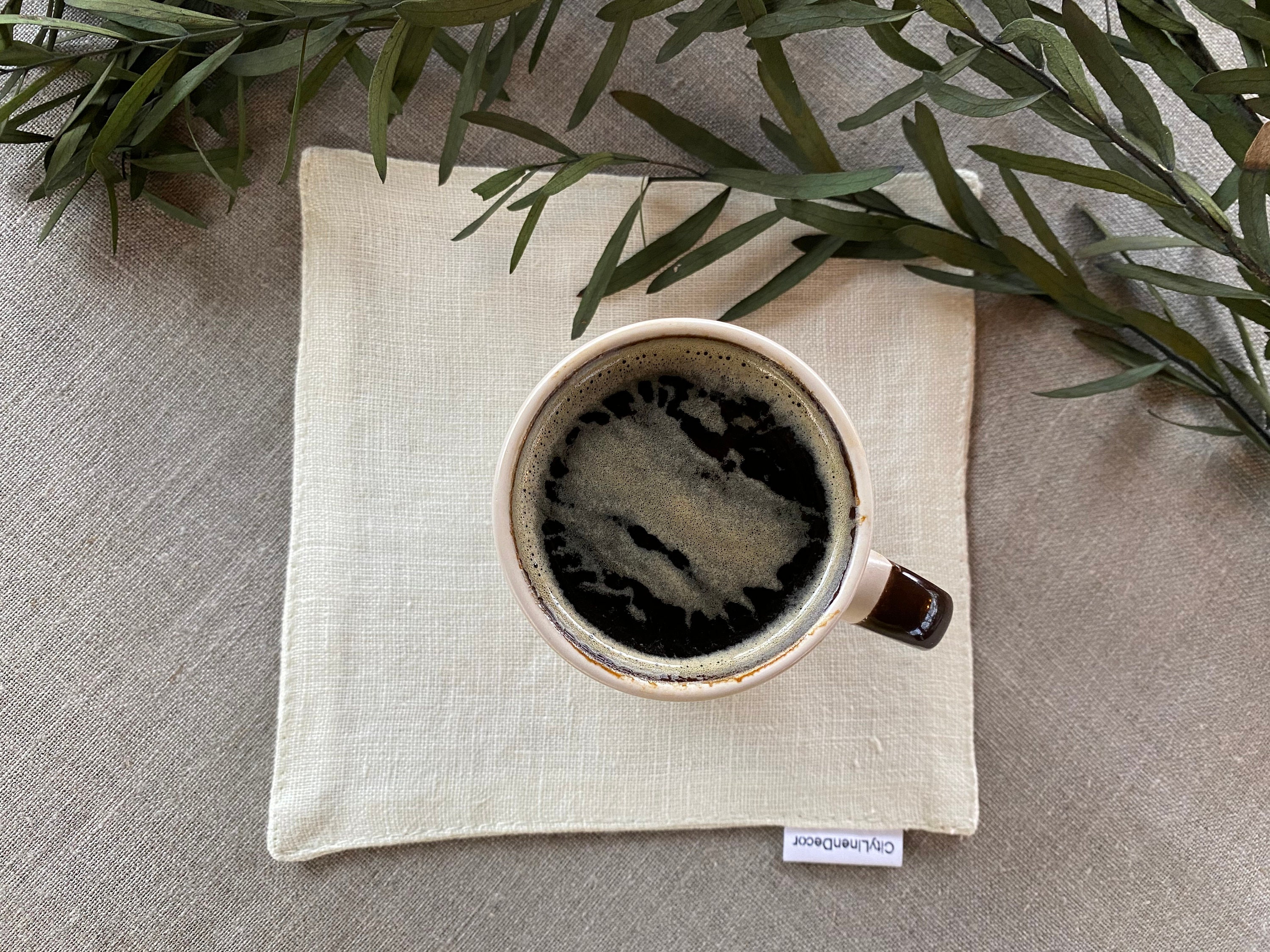 White linen coaster. Fabric coasters. Linen table coasters. Etsy