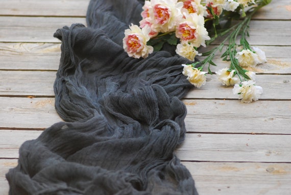 Dark Grey Wedding Table Runner Rustic Runner Gauze Table Etsy