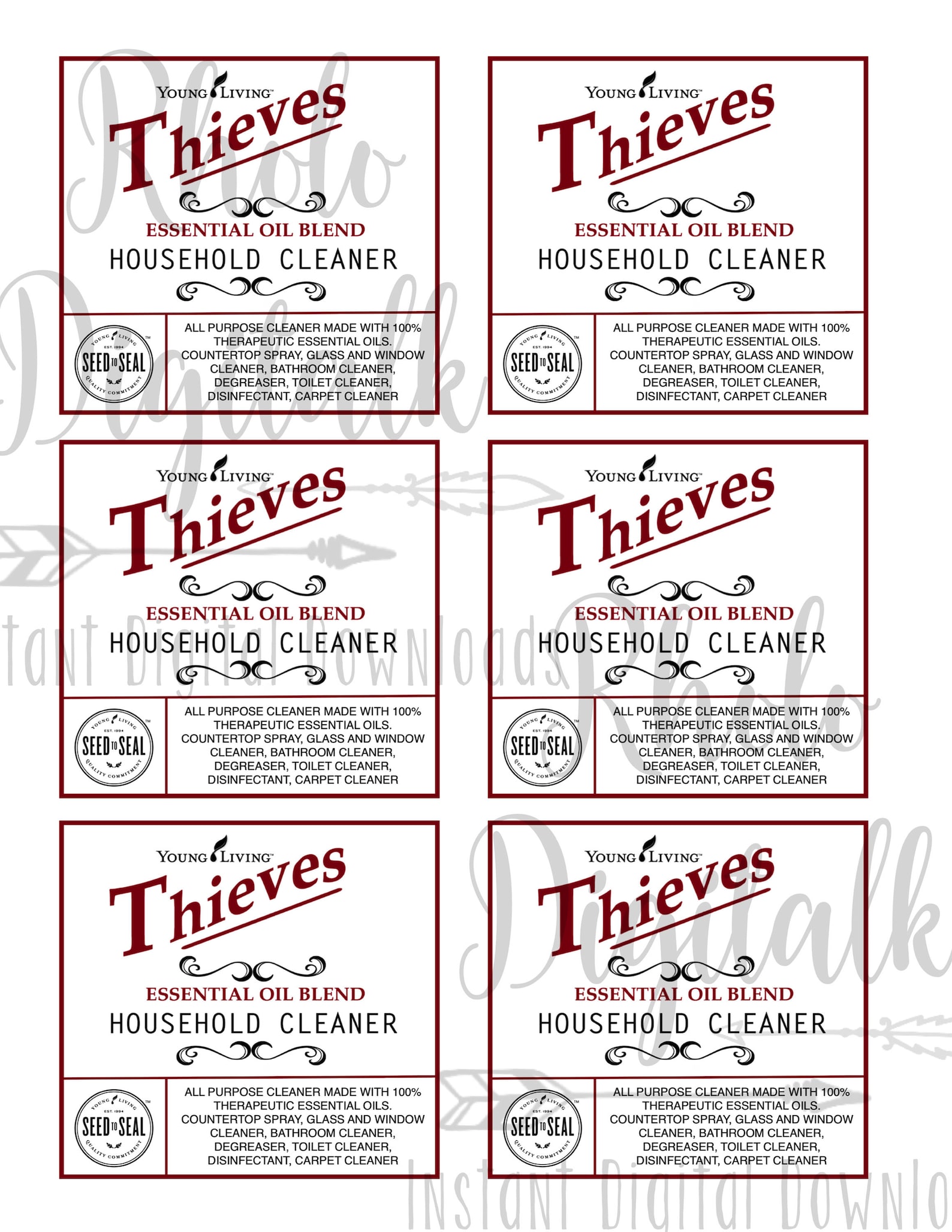 Young Living Thieves cleaner bottle label for 16oz and 8oz Etsy