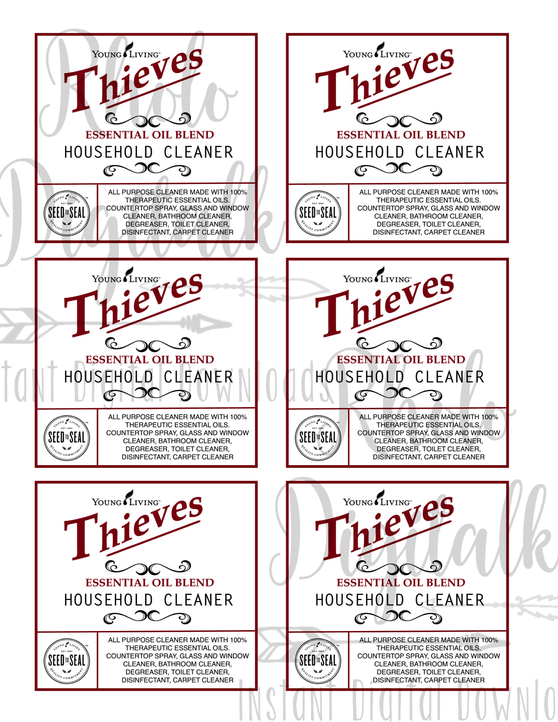 Young Living Thieves Cleaner Bottle Label for 16oz and 8oz Etsy