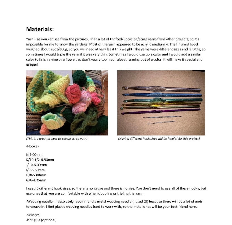 May include: A collection of colorful yarn scraps in various shades of green, yellow, pink, and white. The yarn is arranged in a pile on a brown surface. The text "This is a great project to use up scrap yarn" is written below the image.