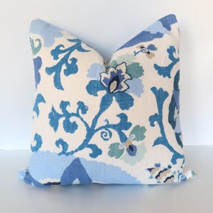 Blue Taupe Ivory Pillow Cover, Linen Floral Pillow Cover, Cream Blue Pillow, Dark Blue Pillow, Floral Blue Taupe Brown, Linen Fabric 16x16