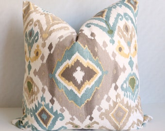 Mill Creek Alessandro Pillow Cover, Alessandro Glacier Pillow, Teal Gray Mustard Ivory Pillow Cover, Pillowcase, Throw Pillow, Accent home