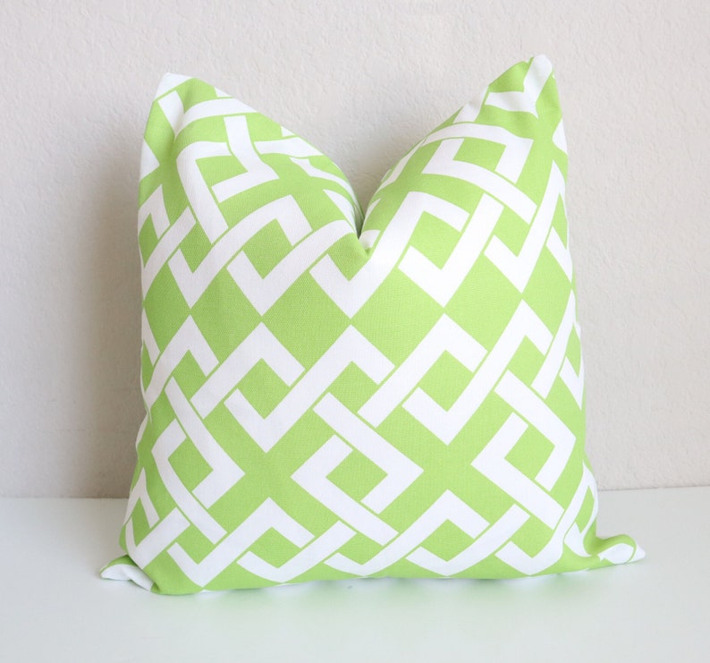 Pair White Green Pillow Cover, Outdoor Green White Pillows, Set of Two Pillow Covers 16x16, Pillow cover, Outdoor Pillows, Outdoor Decor image 2