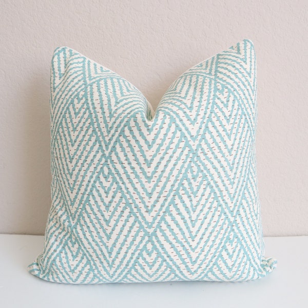 Spa Tahitian Stitch Horizon, Ikat Aqua Pillow Cover, Chevron Pillow Cover, Blue Aqua Cream Pillow, Teal Pillow Cover, Accent Pillow