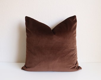 Brown Velvet Pillow Cover, Soft Plush Cushion, Luxury Neutral Throw Pillow, Modern Farmhouse Couch Decor, Chocolate Brown Decor