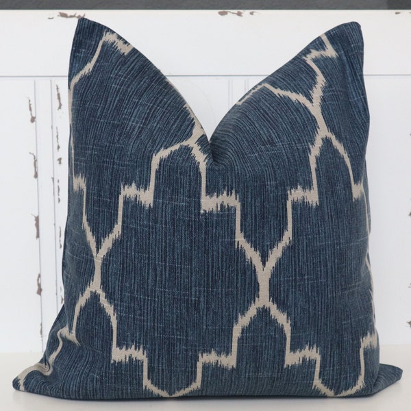 Ikat Blue Trellis Pillow Cover, Indigo Blue Pillow Cover- Morrocan Blue Pillow Cover- Geometric Navy Blue Pillow- Lacefield Blue Pillows