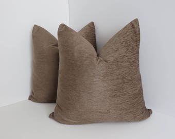 Chenille Brown Pillow Covers- Chenille Pillows- Solid brown Pillows- Brown Pillows, Pillow Covers 18x18,20x20,22x22,24x24 Brown Pillows