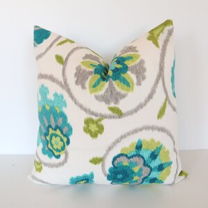 Funda de almohada verde azulado con diseño floral para exteriores, funda de almohada de 16 x 16, funda decorativa, funda para interior y exterior, funda de almohada decorativa