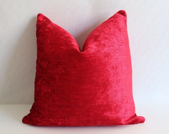 Chenille Pillow Covers- Chenille Pillows- Solid Red Chenille - Red Chenille Pillow Covers - Decorative Pillows- Red Chenille Pillows