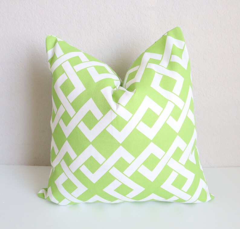 Pair White Green Pillow Cover, Outdoor Green White Pillows, Set of Two Pillow Covers 16x16, Pillow cover, Outdoor Pillows, Outdoor Decor image 3