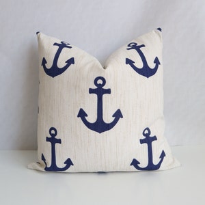 Outddor/Indoor Pillows- Anchor Pillows- BLue Marine Pillows- Navy Anchor Pillows- Blue Nautical Pillows Covers - Beige Ivory Anchor Pillows