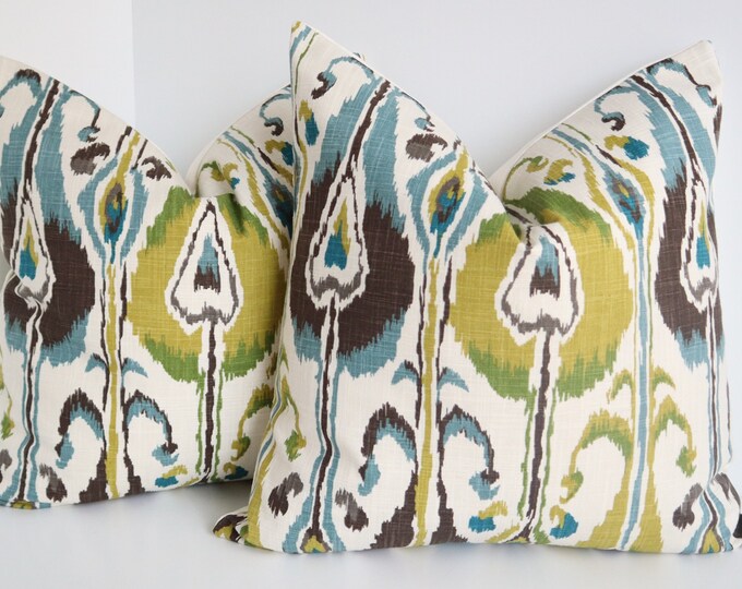 Set of Two Pillow Covers, Green Blue Brown Pillow Covers 20x20 Etsy