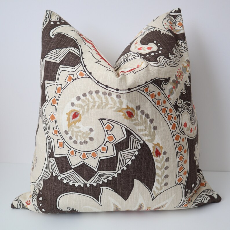 Brown Cream Orange Pillow Cover Brown Floral Pillow Cover ...
