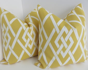 Outdoor/Indoor Yellow Pillow Covers- White Yellow Outdoor Pillows- Outdoor Pillow Covers- Yellow Outdoor Pillows- Yellow White Pillows