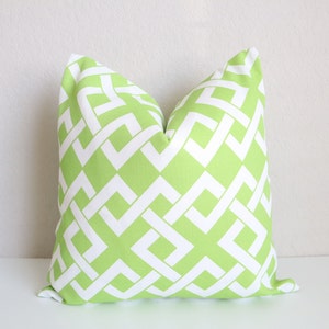 Pair White Green Pillow Cover, Outdoor Green White Pillows, Set of Two Pillow Covers 16x16, Pillow cover, Outdoor Pillows, Outdoor Decor image 1
