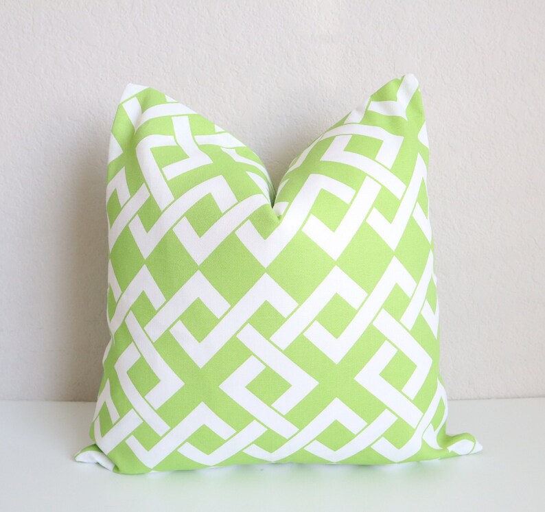 Pair White Green Pillow Cover, Outdoor Green White Pillows, Set of Two Pillow Covers 16x16, Pillow cover, Outdoor Pillows, Outdoor Decor image 1