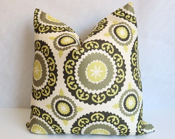 Olive Green Suzani Pillow Cover, Green Ivory Pillow Cover, Suzani Pillow, Green suzani Pillow, Pillow Cover, Accent Pillow