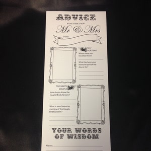 Mr & Mrs Wedding advice cards - pack of 20 printed