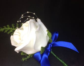 Elegant Artificial Flower Royal Blue Buttonhole