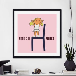 Fete Des Meres Vintage plakat artystyczny Print, francuski plakat w stylu vintage, plakat na Dzień Matki w stylu vintage