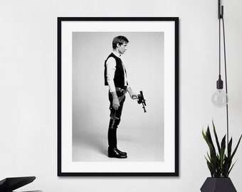Han Solo Art Print, Star Wars Han Solo Art, Space Cowboy, Black and White Han Solo Art
